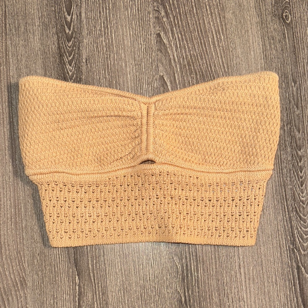 Tan Knit Strapless Top